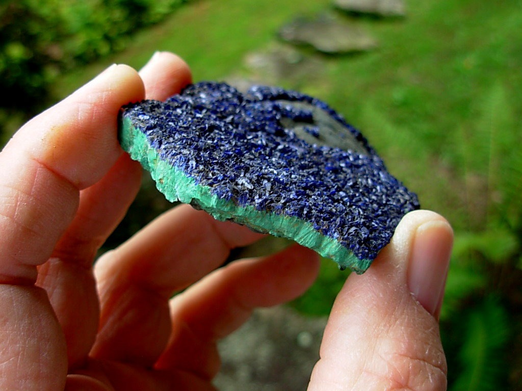 Rare Old Stock Azurite Crystals on Malachite Plate from Arizona