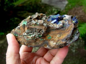 Botryoidal Velvet Malachite and Large Azurite Crystals from Sonora, Mexico