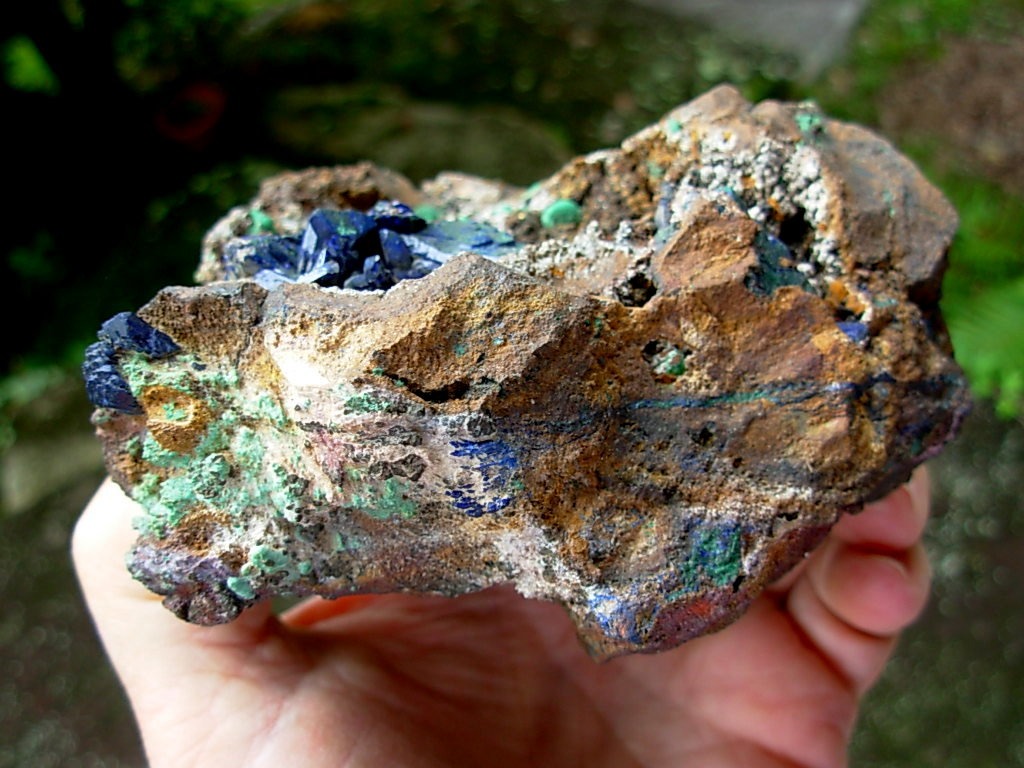 Botryoidal Velvet Malachite and Large Azurite Crystals from Sonora, Mexico