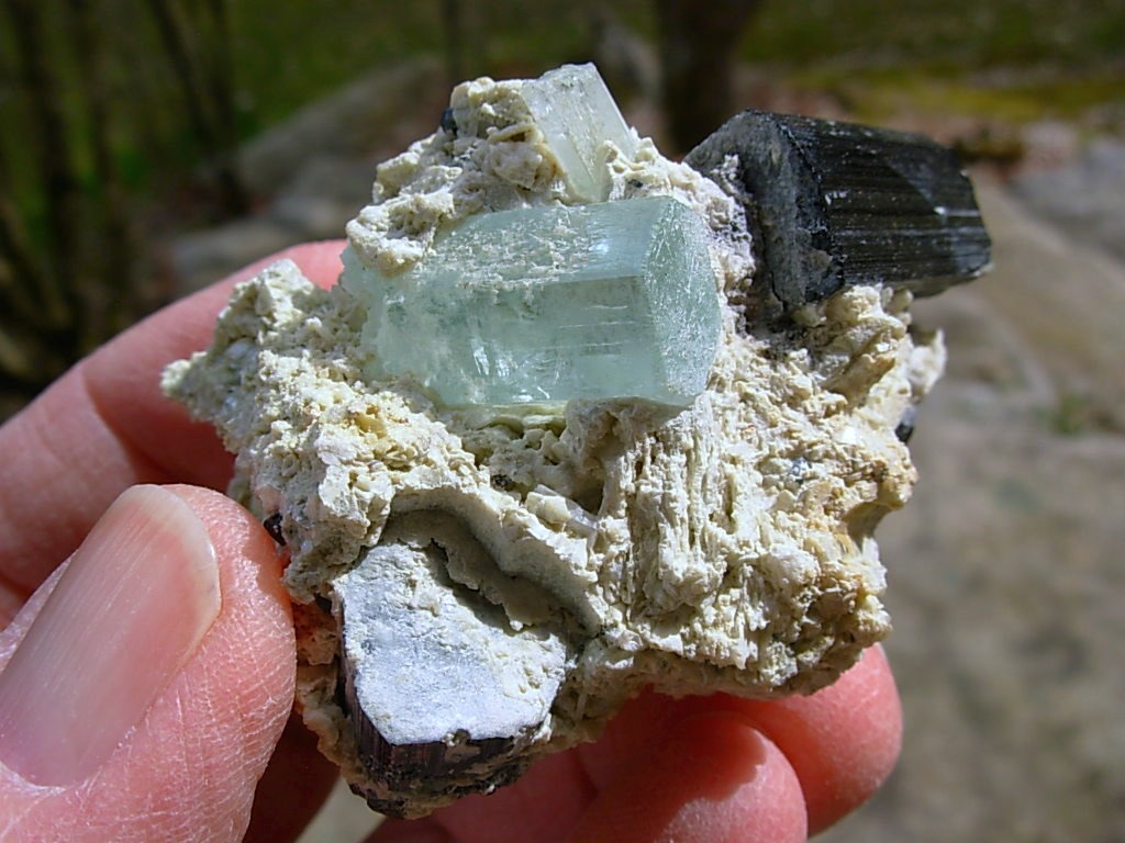 Beryl var Aquamarine and Schorl on matrix