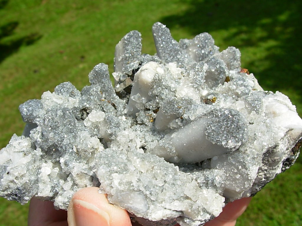 Calcite and Drusi Quartz on Danburite with Chalcopyrite
