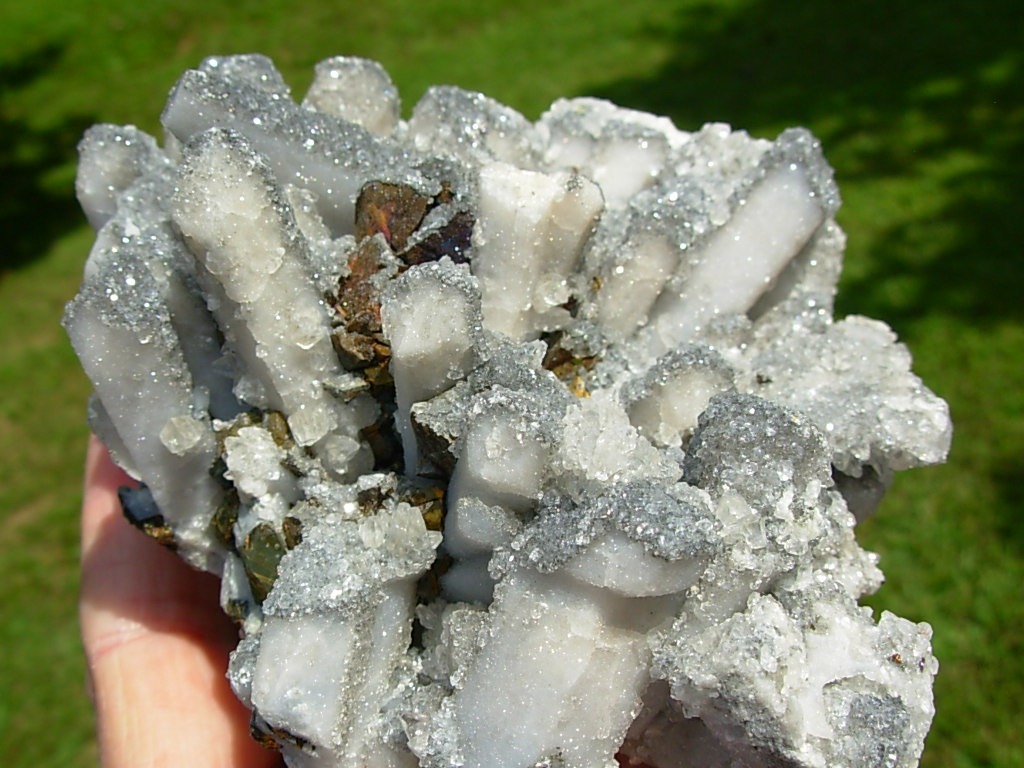 Calcite and Drusi Quartz on Danburite with Chalcopyrite