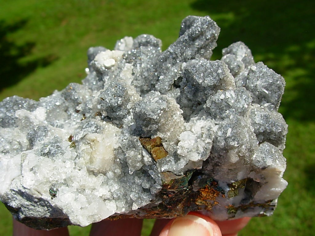 Calcite and Drusi Quartz on Danburite with Chalcopyrite
