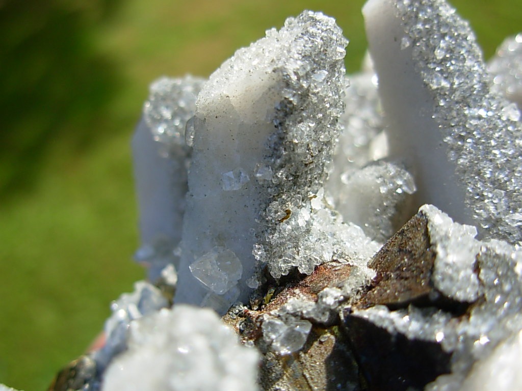 Calcite and Drusi Quartz on Danburite with Chalcopyrite