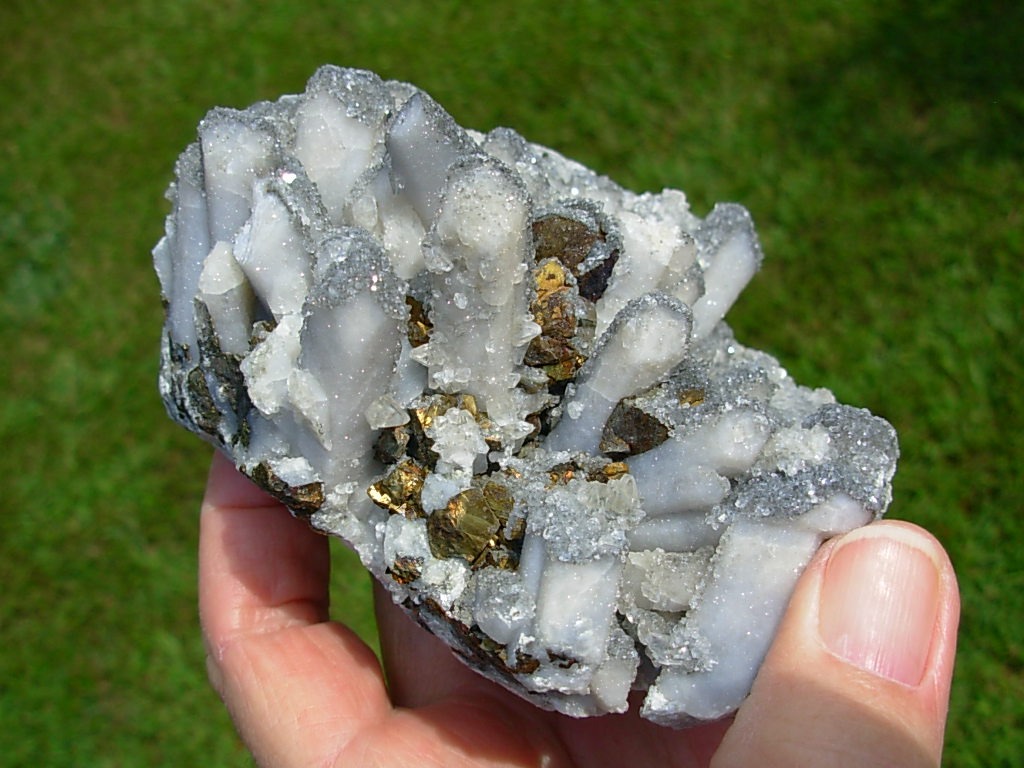 Calcite and Drusi Quartz on Danburite with Chalcopyrite