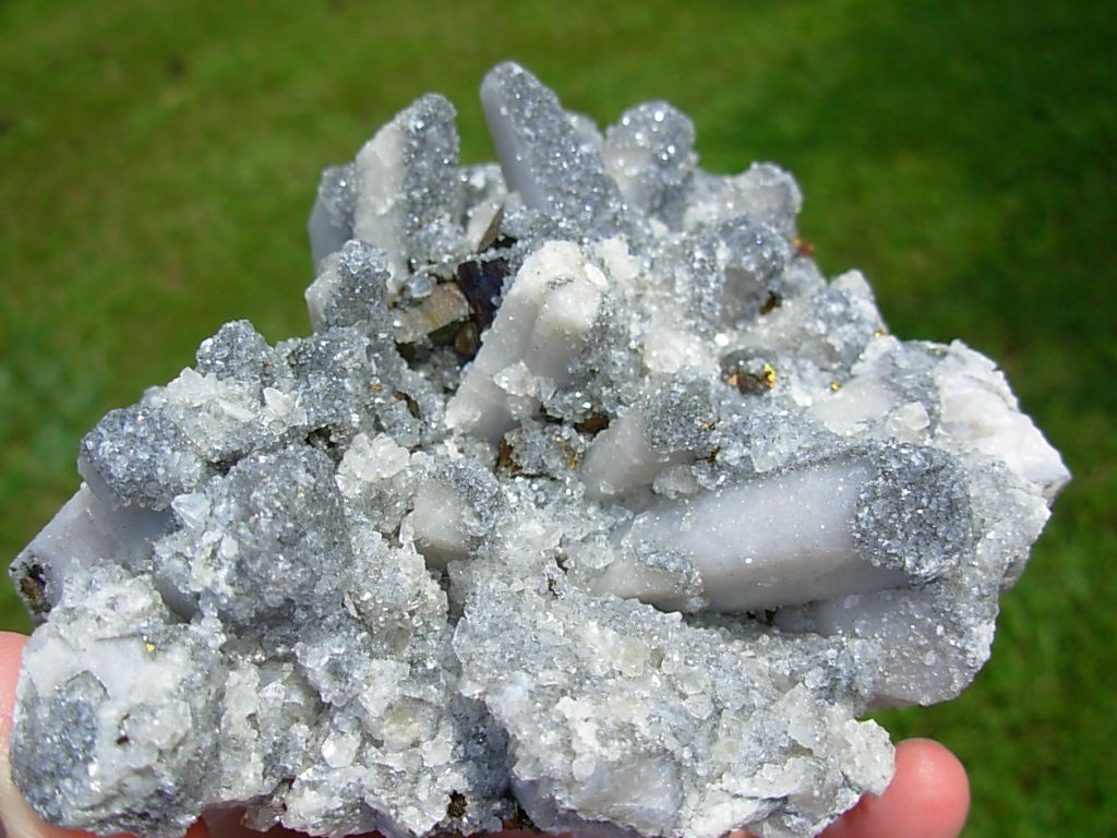 Calcite and Drusi Quartz on Danburite with Chalcopyrite