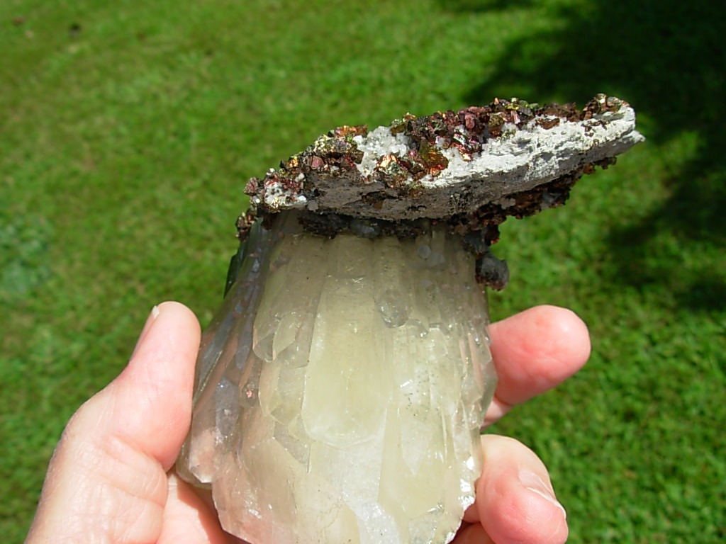 Chalcopyrite in Dolomite on Calcite from Reynolds County, Missouri