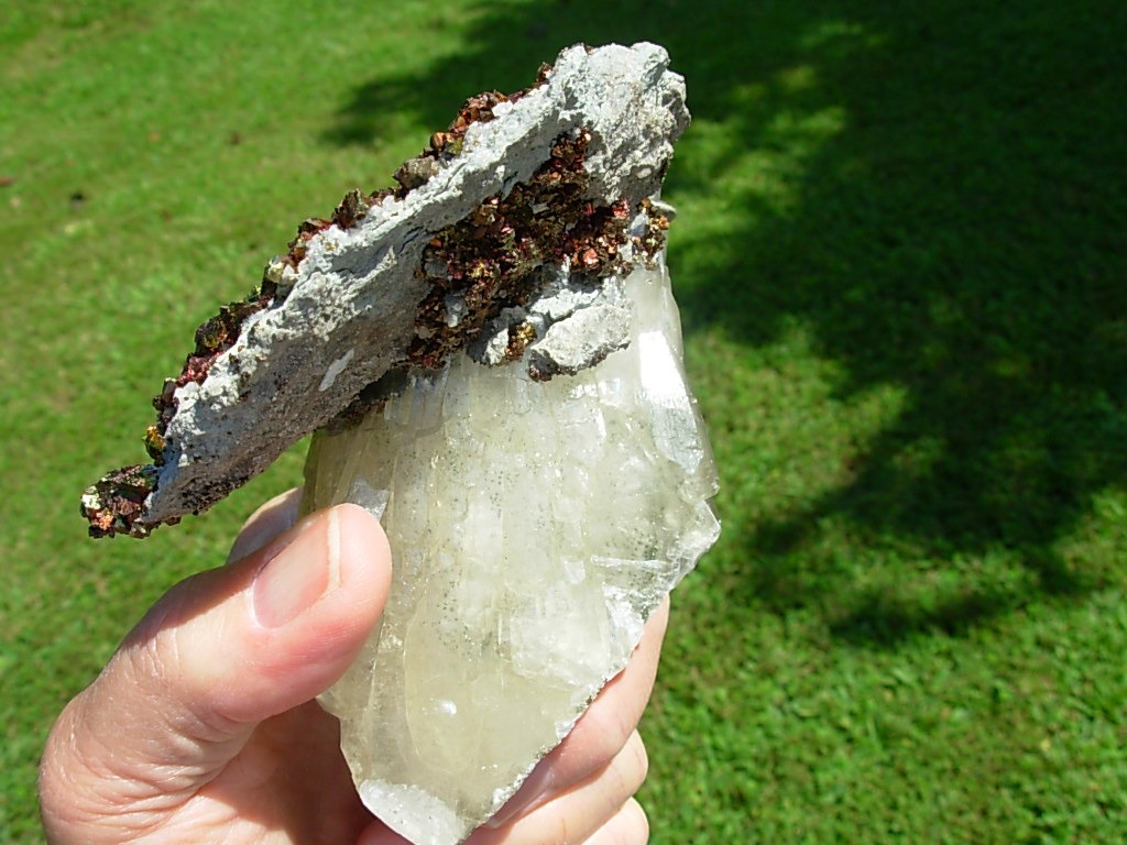 Chalcopyrite in Dolomite on Calcite from Reynolds County, Missouri