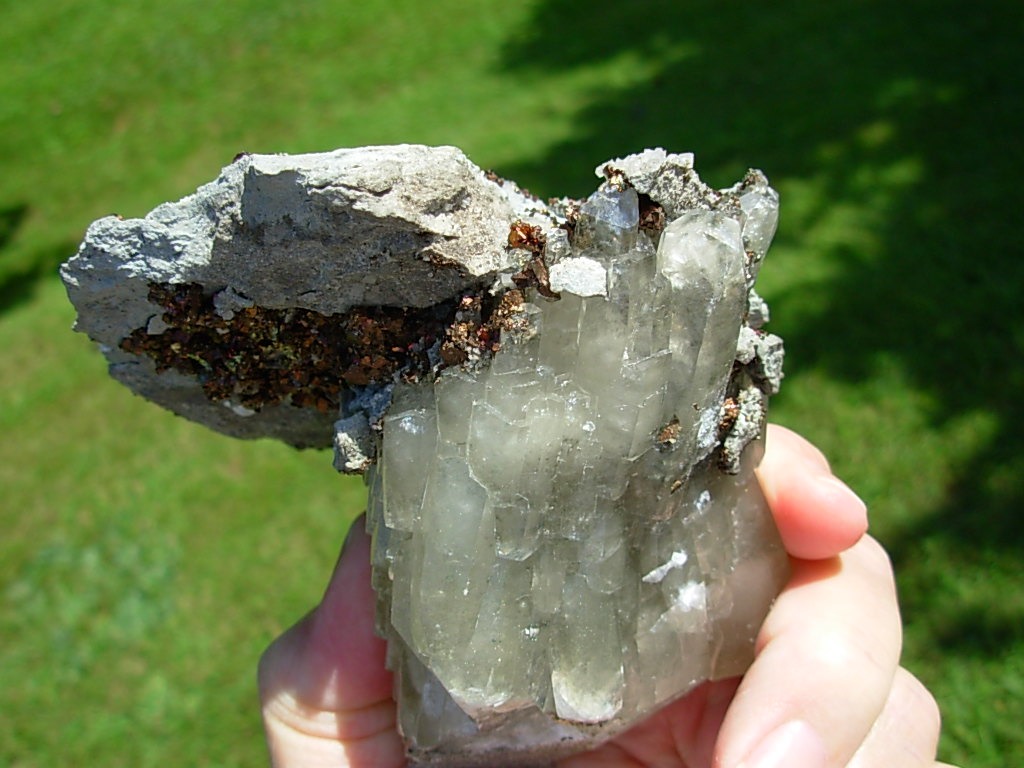 Chalcopyrite in Dolomite on Calcite from Reynolds County, Missouri