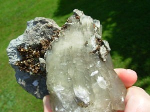 Chalcopyrite in Dolomite on Calcite from Reynolds County, Missouri