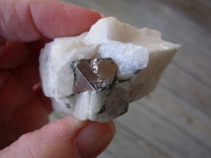 Classic Large Carrollite Crystal in Calcite from the Kambovem Mines, Congo