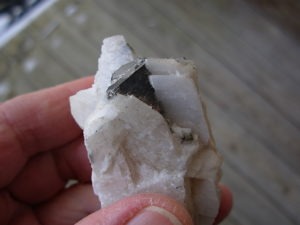 Classic Large Carrollite Crystal in Calcite from the Kambovem Mines, Congo