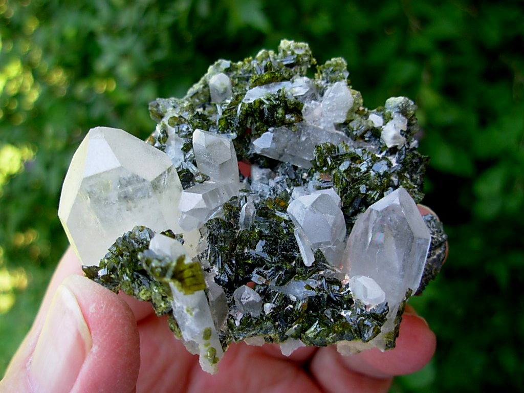 Epidote with Quartz Points from Brazil