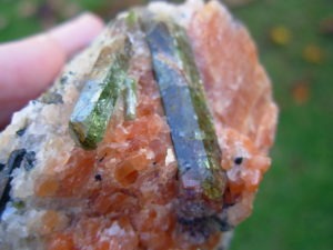 Personal Collection XLS Apatite on Calcite with Augite from Yates Mine, Canada