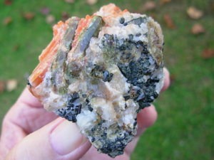 Personal Collection XLS Apatite on Calcite with Augite from Yates Mine, Canada