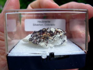 Rare Heubnerite on Quartz matrix from Silverton, Colorado