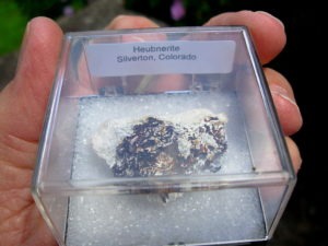 Rare Heubnerite on Quartz matrix from Silverton, Colorado