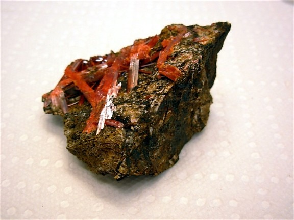 Rare Larger Crystalline Crocoite Display from Dundas District, Tasmania, Australia