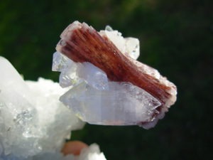 Red Sheaf Heulandite Crystals with Apophylite Crystals on Chalcedony from Poona, India