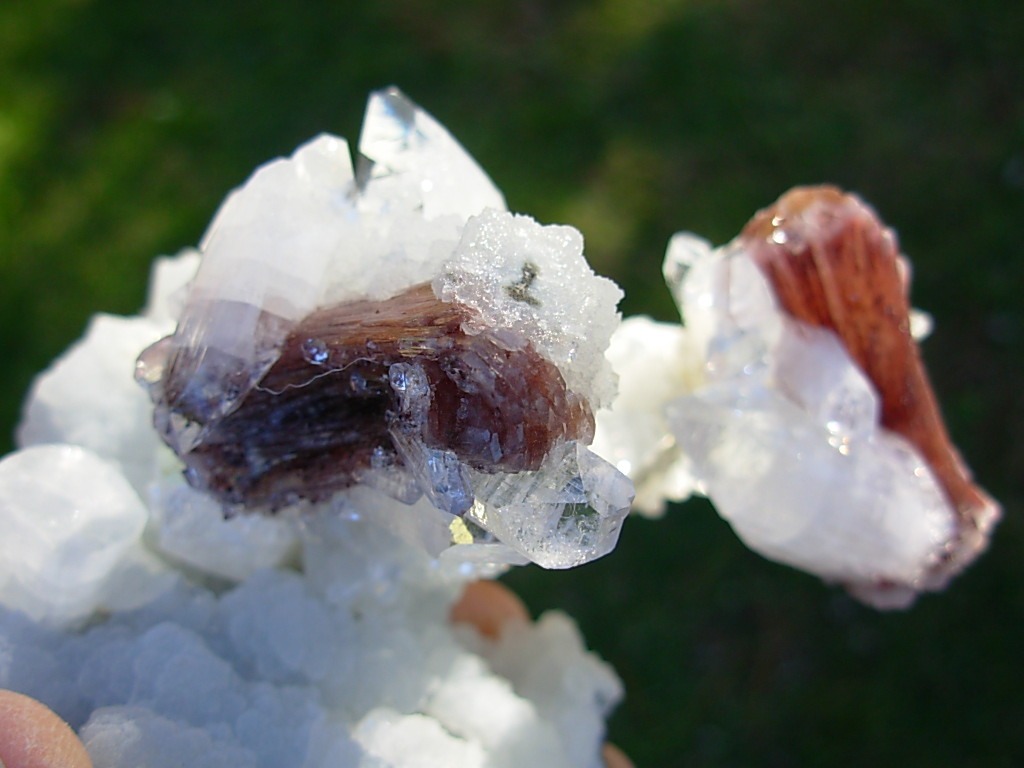 Red Sheaf Heulandite Crystals with Apophylite Crystals on Chalcedony from Poona, India