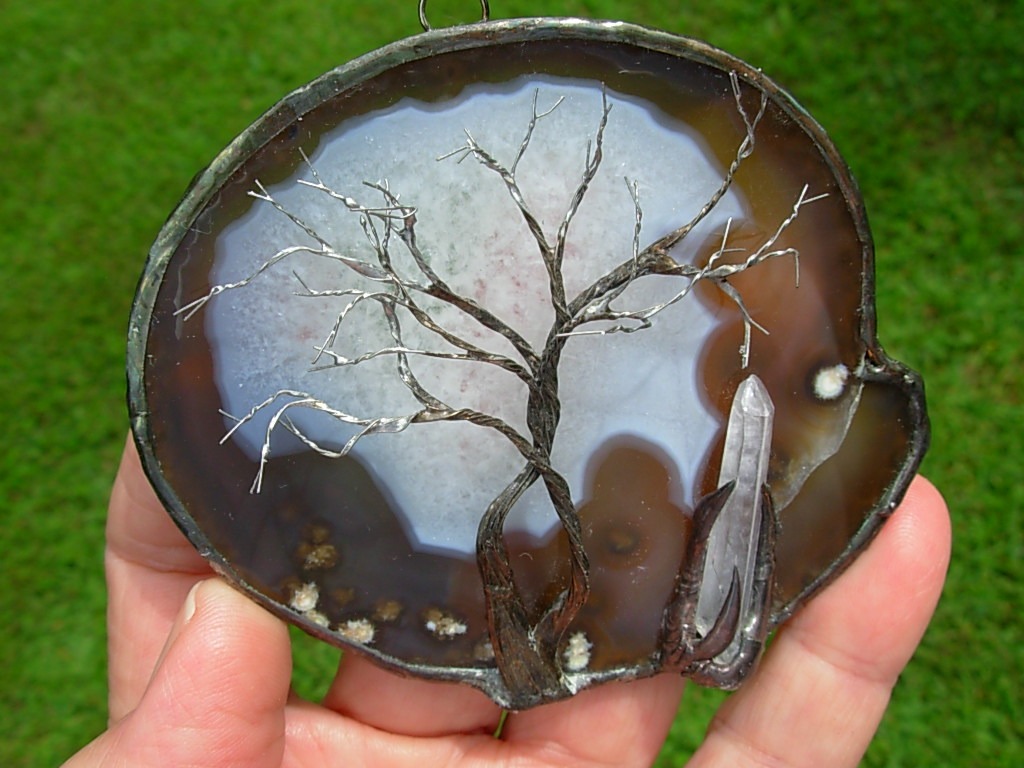 Twin Trunk Tree of Life with Quartz Crystal Point
