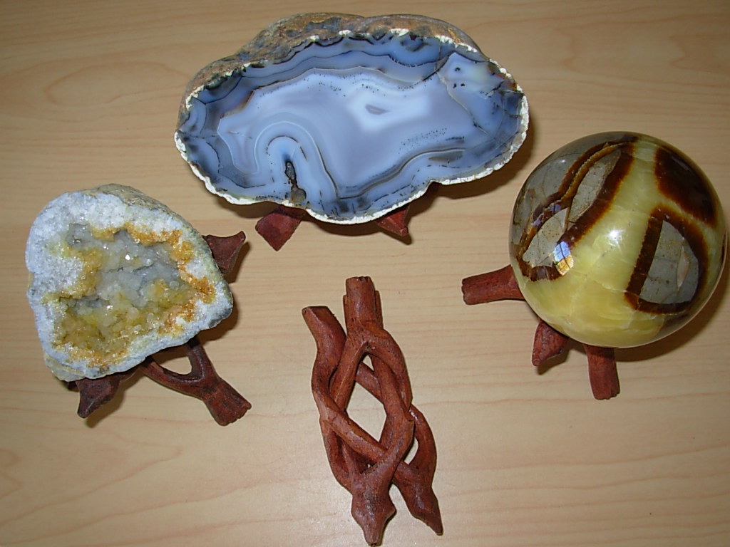 6pc Hand Carved Wood Tri-pod Display Stand Set from India