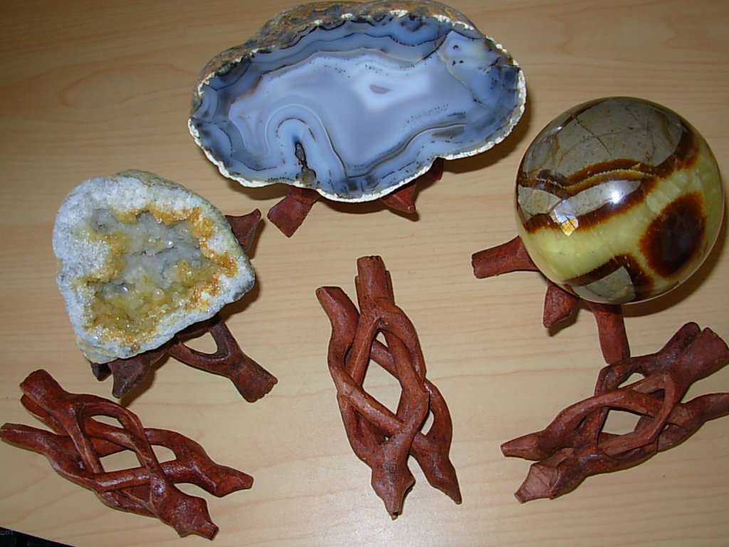 6pc Hand Carved Wood Tri-pod Display Stand Set from India