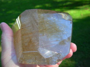 Polished Natural Rutilated Smoky Quartz Freeform from Brazil