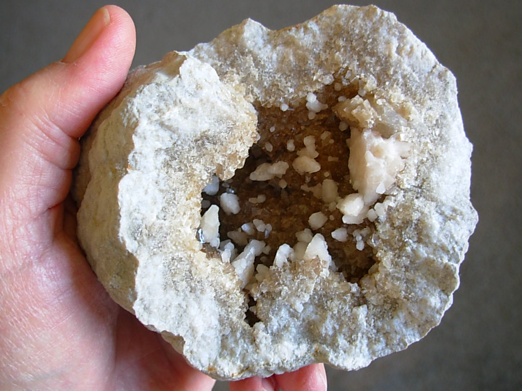 Peach Dogtooth Calcite on Brown Calcite cubes Geode ( Matched Pair) from Keokuk, Iowa