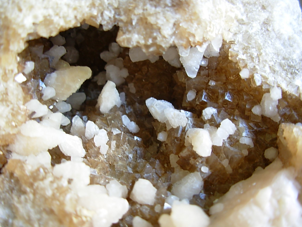 Peach Dogtooth Calcite on Brown Calcite cubes Geode ( Matched Pair) from Keokuk, Iowa