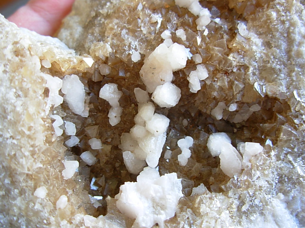 Peach Dogtooth Calcite on Brown Calcite cubes Geode ( Matched Pair) from Keokuk, Iowa