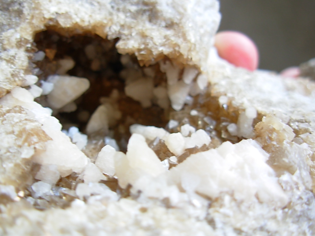 Peach Dogtooth Calcite on Brown Calcite cubes Geode ( Matched Pair) from Keokuk, Iowa