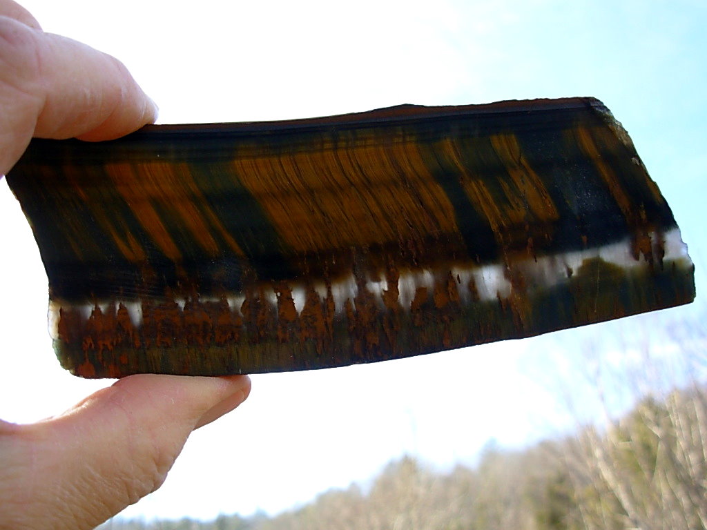 Hawk's Eye over Plume Agate Rough Cut Display Slab from Western Australia