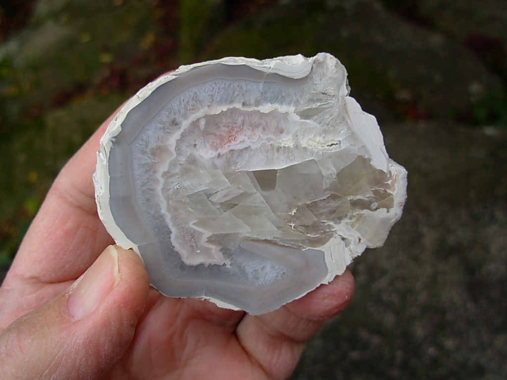 Idar-Oberstein Crystal Agate Geode half from Setz Quarry, Germany (polished)