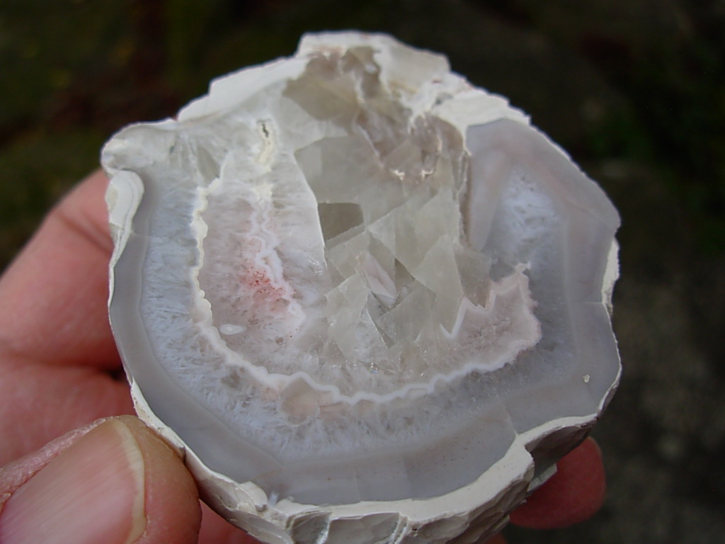 Idar-Oberstein Crystal Agate Geode half from Setz Quarry, Germany (polished)