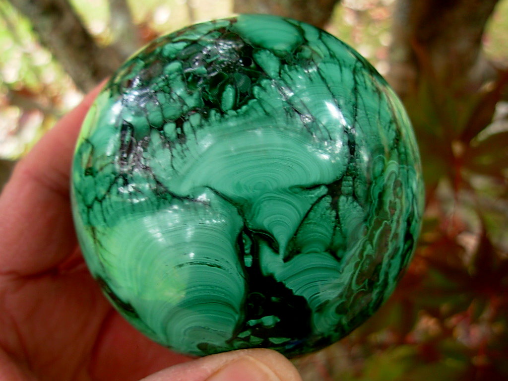 3 Inch (76mm) Hand cut and polished Malachite Sphere from South Africa