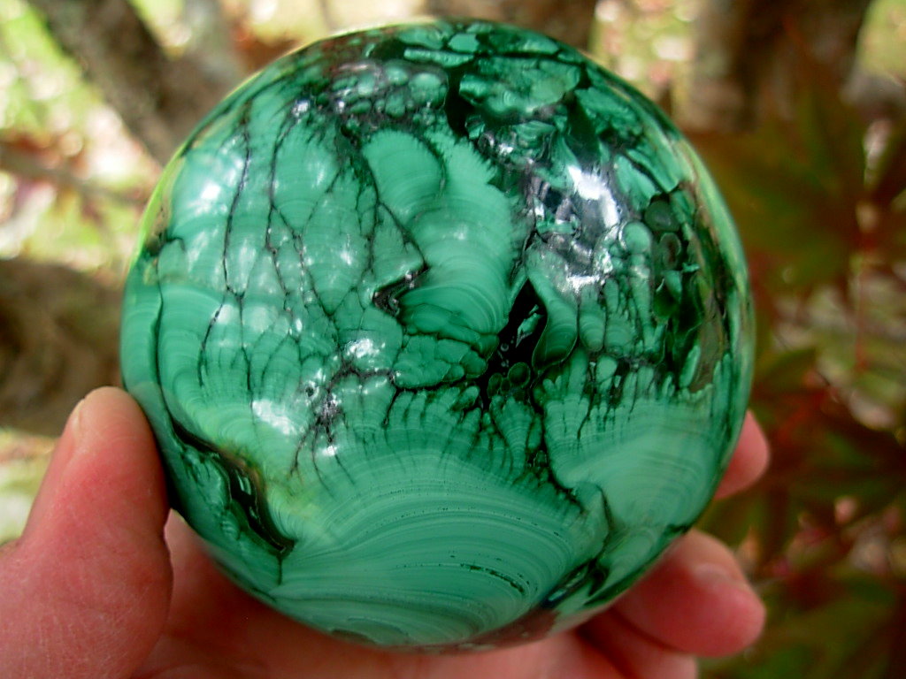 3 Inch (76mm) Hand cut and polished Malachite Sphere from South Africa