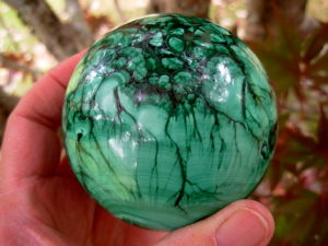 3 Inch (76mm) Hand cut and polished Malachite Sphere from South Africa