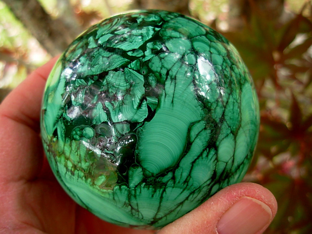 3 Inch (76mm) Hand cut and polished Malachite Sphere from South Africa