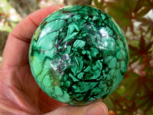 3 Inch (76mm) Hand cut and polished Malachite Sphere from South Africa