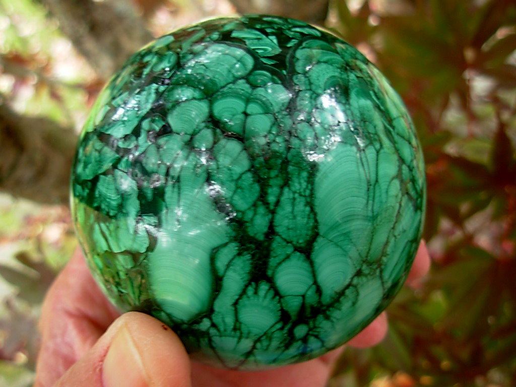 3 Inch (76mm) Hand cut and polished Malachite Sphere from South Africa