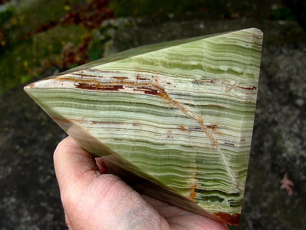 Large Green, White and Brown Onyx Pyramid from Mexico