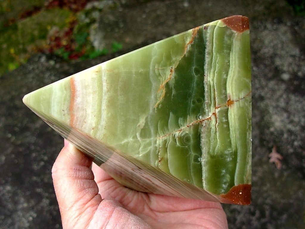 Large Green, White and Brown Onyx Pyramid from Mexico
