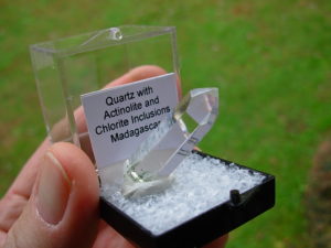 Quartz Polished Point with Actinolite and Chlorite Inclusions