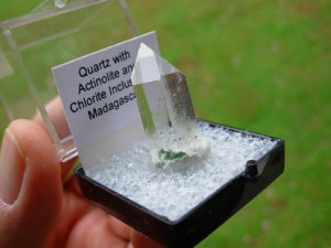 Quartz Polished Point with Actinolite and Chlorite Inclusions