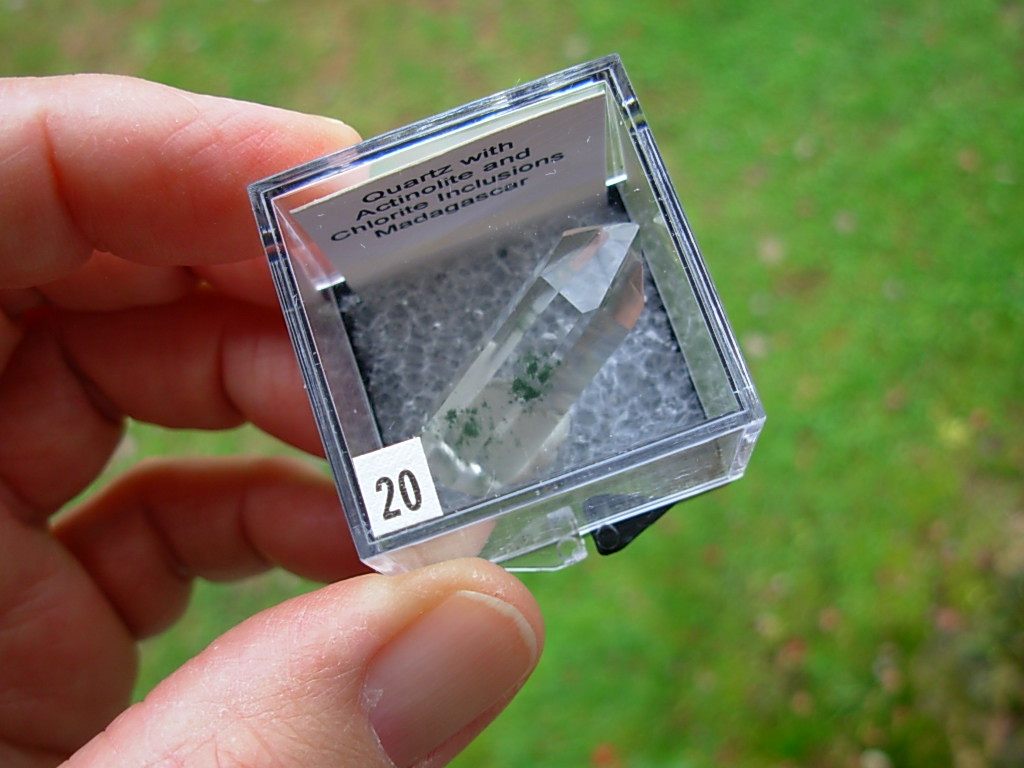 Quartz Polished Point with Actinolite and Chlorite Inclusions