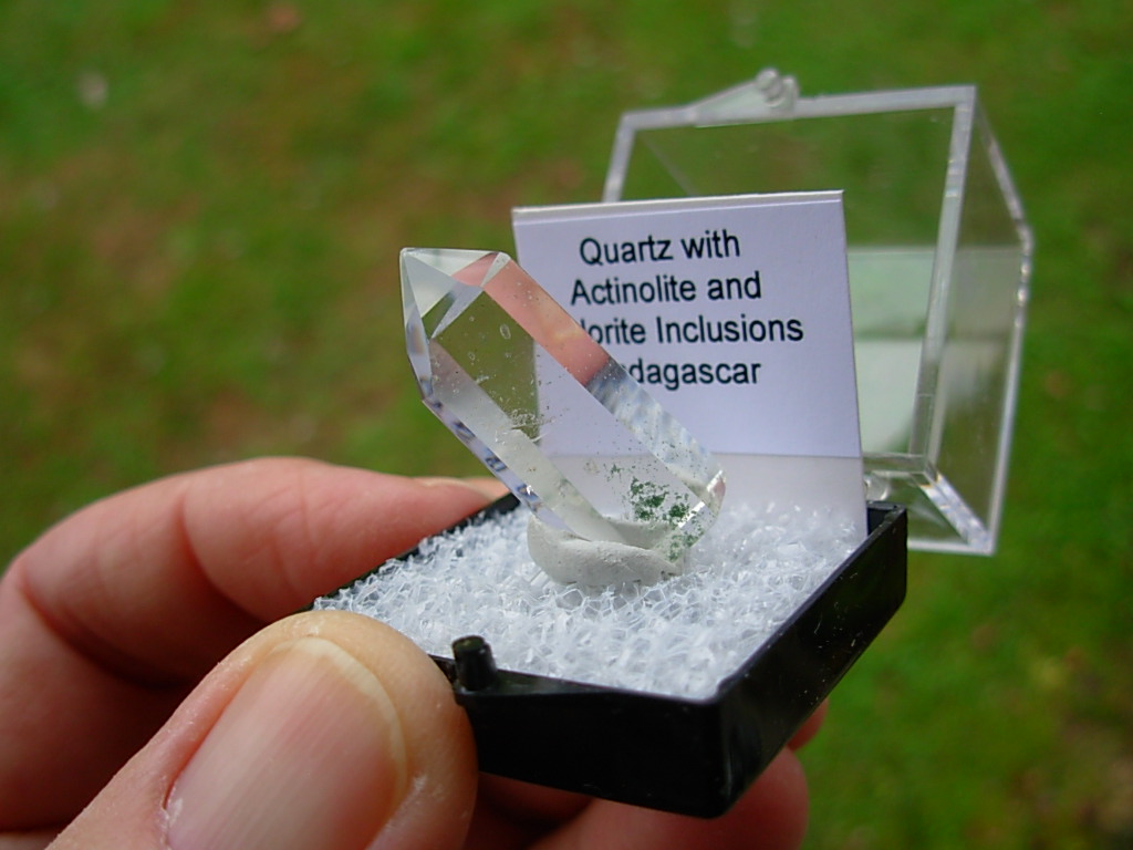 Quartz Polished Point with Actinolite and Chlorite Inclusions