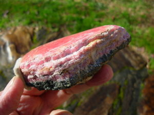 Rose Pink and White Rhodochrosite Polished Face Display Specimen from Argentina