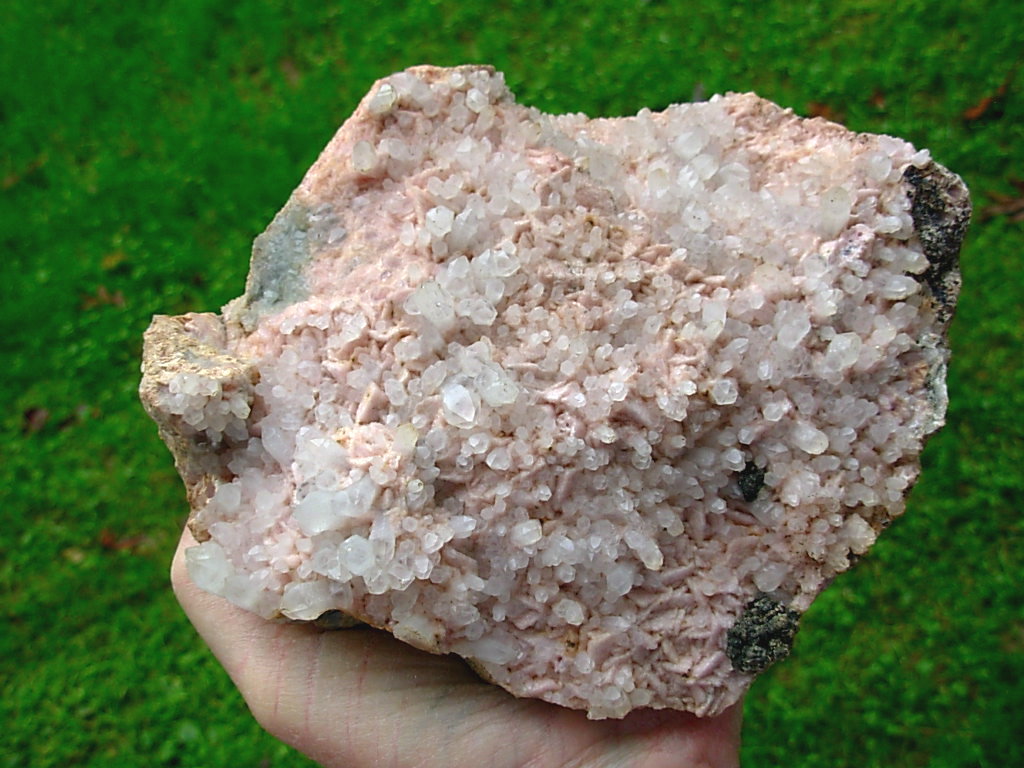 Quartz and Sphalerite on Rhodochrosite Blades from the Travona Mine