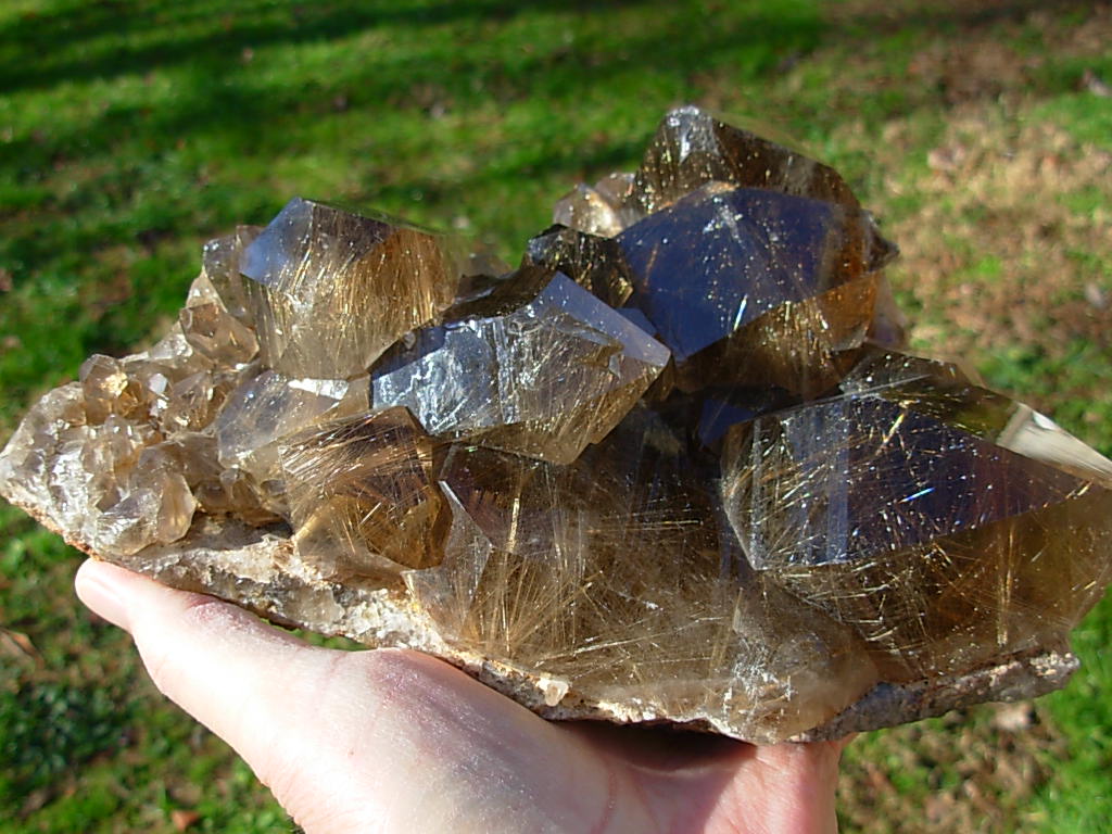 Natural Smoky Quartz Points with Golden Rutile Inclusions from Brazil